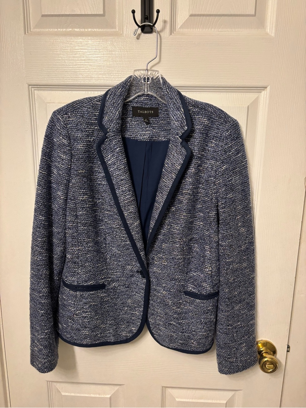 Talbots Navy-White Tweed Trimmed Blazer Jacket